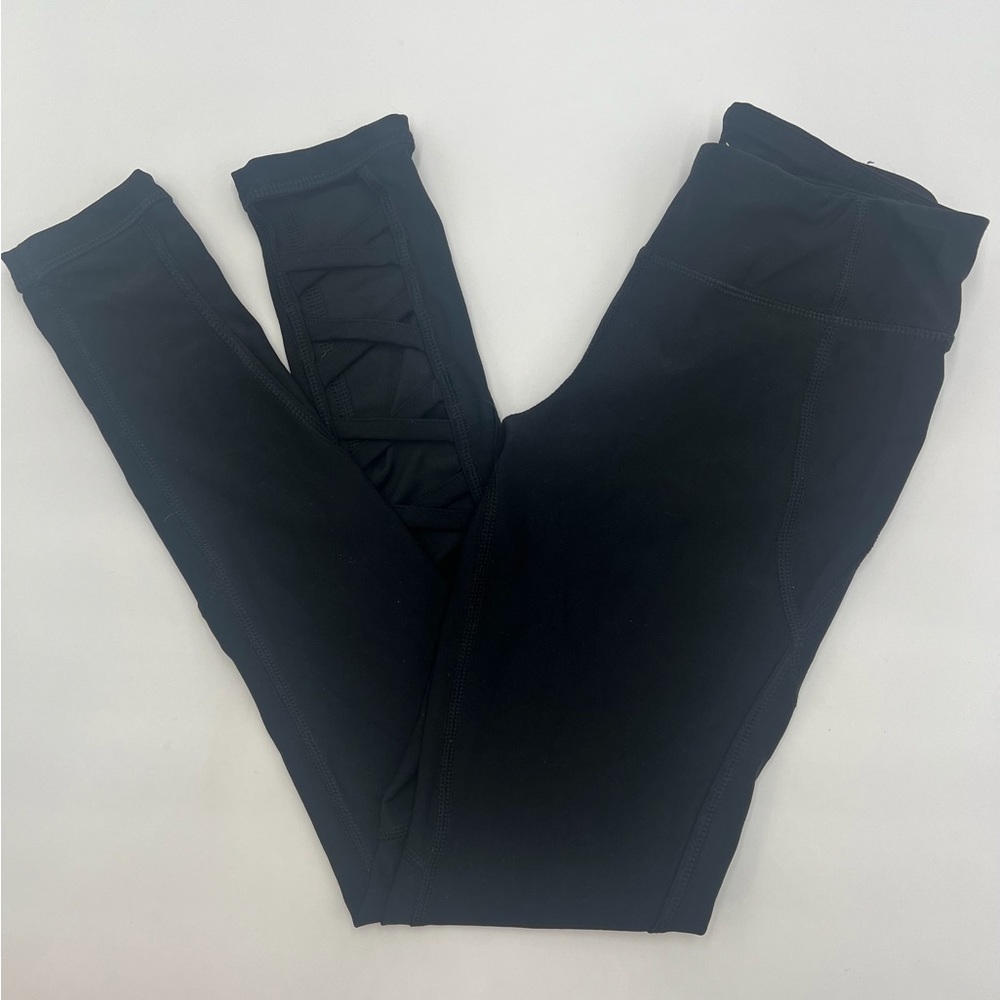 REFLEX 90 Degree Black Leggings Girls size M / 10 criss cross design on legs